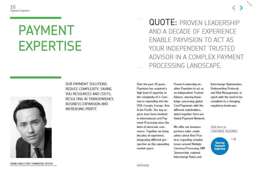 Corporate Brochure Content for Global Payments Acquirer Payvision