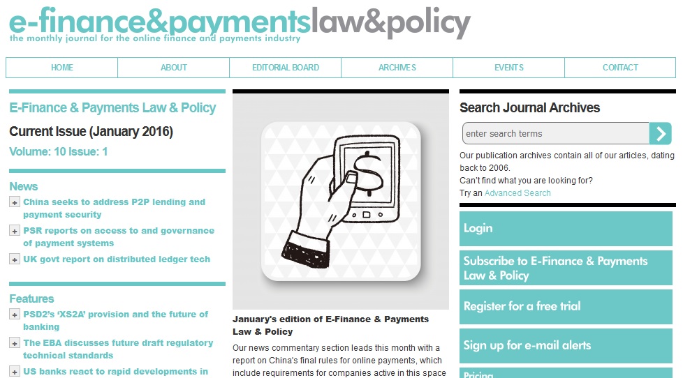 Artikel in E-Finance & Payments Law & Policy