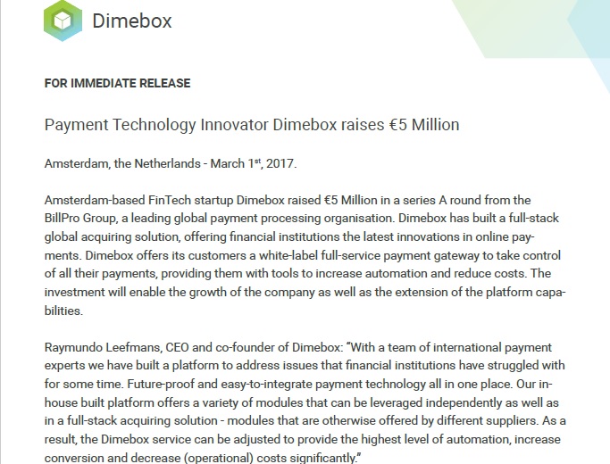 Dimebox raises 5 Million from Billpro